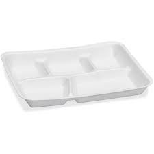 Large 5-Compartment Foam Food Tray 10.38''x8.38''x1.13'', White, 125/Pack