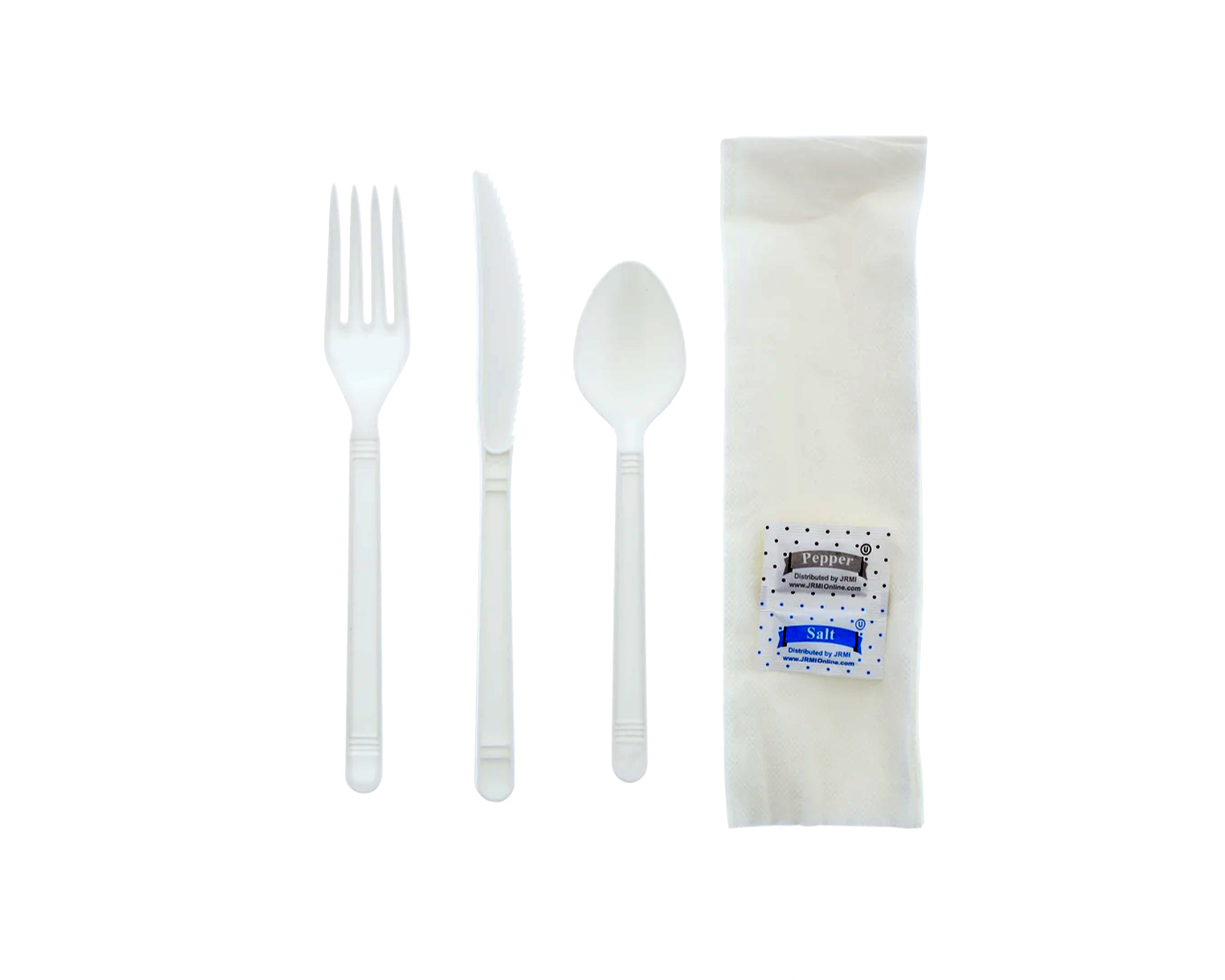 White Disposable Plastic Cutlery Set with Napkin - Fork, Soup Spoon, Knife,  Teaspoon, Napkin